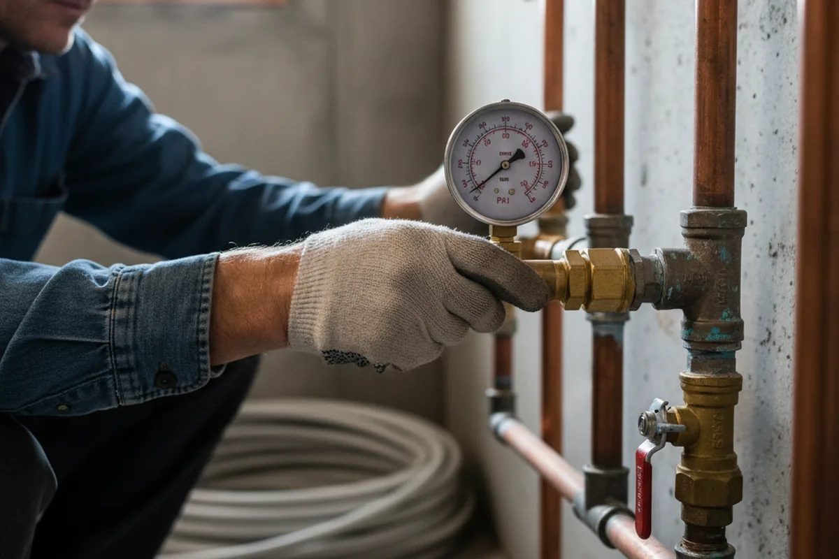 Pressure testing a repaired line during Water Line Repair in Kaufman